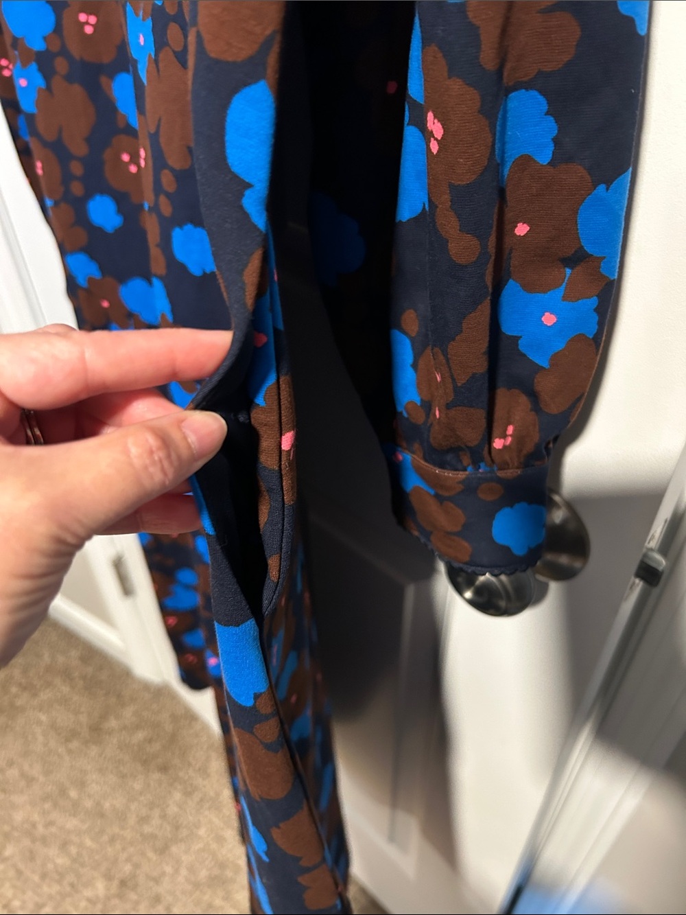EUC Boden Pip Zip-Up Blue and Brown Floral-Print Ponte Midi Dress - Picture 11 of 11